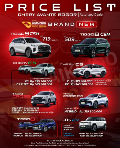 Pricelist Harga Chery rangkapanjaya 2025